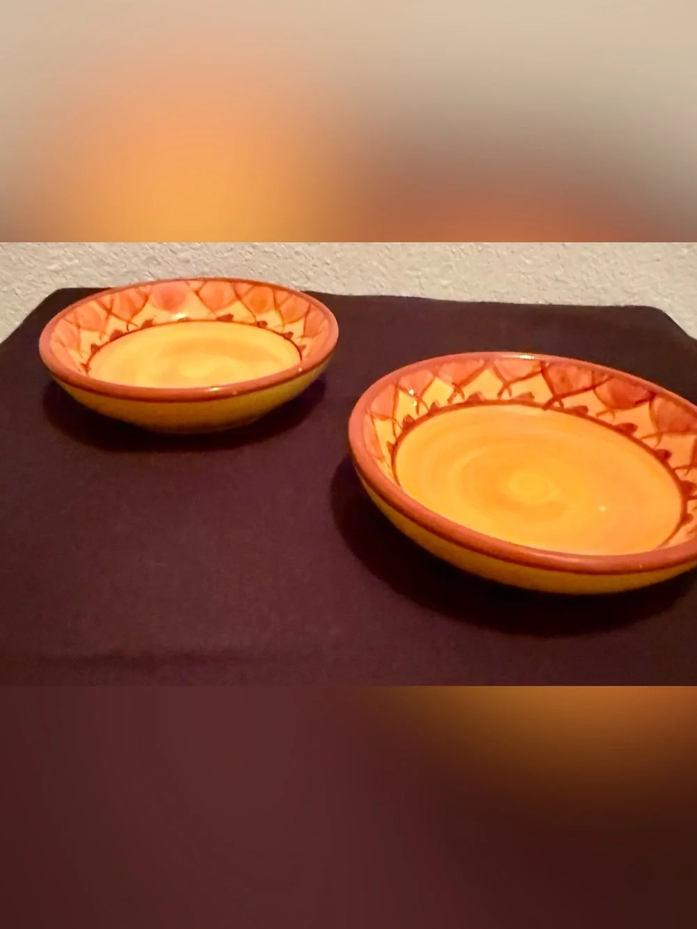 2 Karistan individual dip dish, hand-painted earthenware 4”